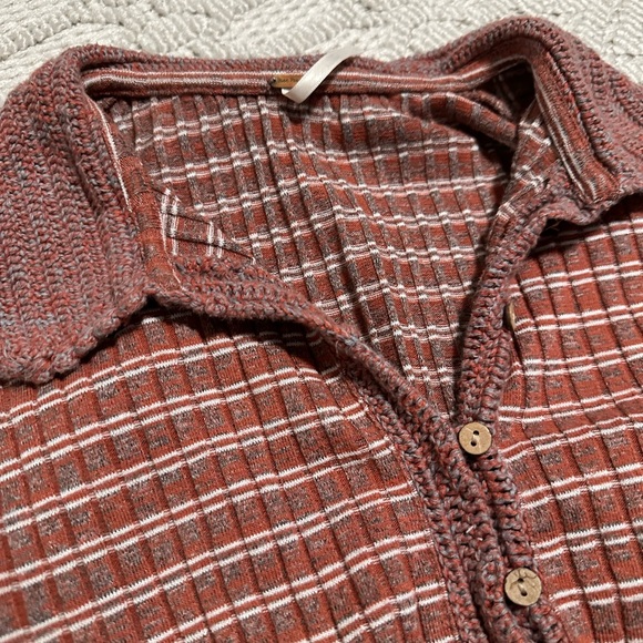 Free People Delilah Checker Polo knit henley in rust stripe - Picture 5 of 6